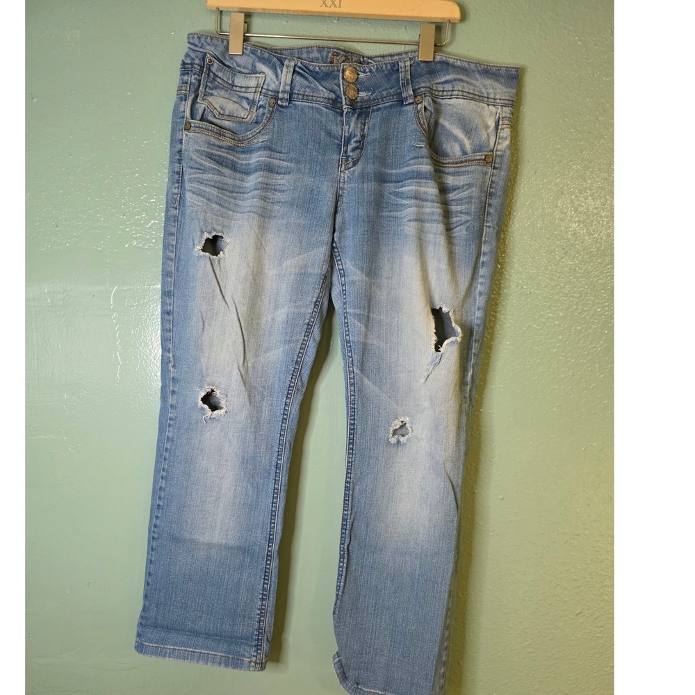 Truce Jeans Light Wash Distressed Studded Straight Leg Denim Size W38 L29